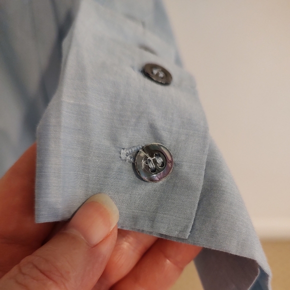 Eskandar Sky Blue Button Down Oversized Swing Top Pleated A-Line Size 0 6-8 - Picture 8 of 10